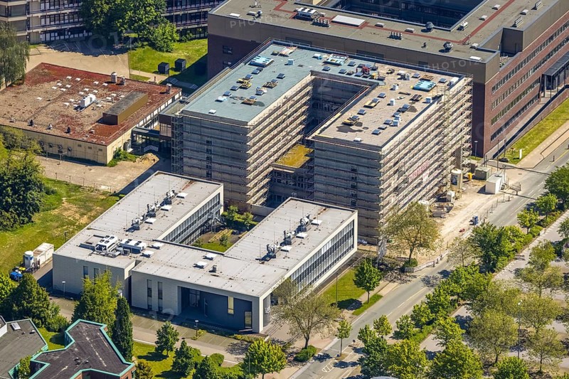 Aerial view, Dortmund University of Technology and Technology Park, construction site and new construction of chemistry practical building, Eichlinghofen, Dortmund, Ruhr area, North Rhine-Westphalia, Germany, construction work, construction, construction area, construction site, building plots, construction project, construction site, Campus North, DE, Europe, university, aerial view, aerial photography, aerial photography, new construction, Otto-cock-Straße, TU Dortmund, Dortmund University of Technology, technology centre, overview, university, bird's-eye view, bird's-eye view, overview