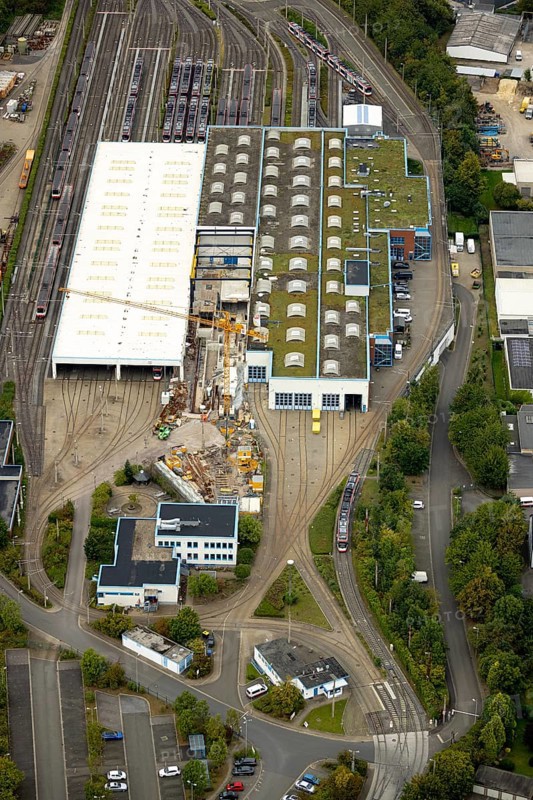 Aerial view, DSW21 depot Dorstfeld in the district Dorstfeld in Dortmund, Ruhr area, North Rhine-Westphalia, Germany, depot Dorstfeld, DE, Dortmund, Europe, aerial view, aerial photography, aerial photography, tram depot, tram operation, overview, bird's eye view, bird's eye view, overview