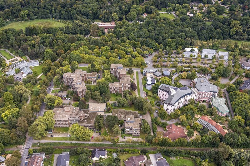 Aerial view, Paritätisches Altenwohnheim Dortmund Hermann-Keiner-Haus in the district Rombergpark-Lücklemberg in Dortmund, Ruhr area, North Rhine-Westphalia, Germany, retirement home, old people's home, care and nursing home, DE, Dortmund, Europe, aerial view, aerial photography, aerial photography, care facility, retirement home, retirement residence, retirement home, senior centre, overview, bird's eye view, birds-eyes view, overview