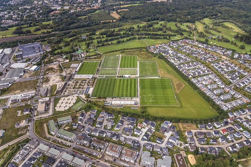 Aerial view, BVB Borussia Dortmund training ground with construction site in the district Brackel in Dortmund, Ruhr area, North Rhine-Westphalia, Germany, DE, Dortmund, Europe, football ground, aerial view, aerial photography, aerial photography, sports, sports facilities, sports ground, sports venue, overview, bird's-eye view, overview
