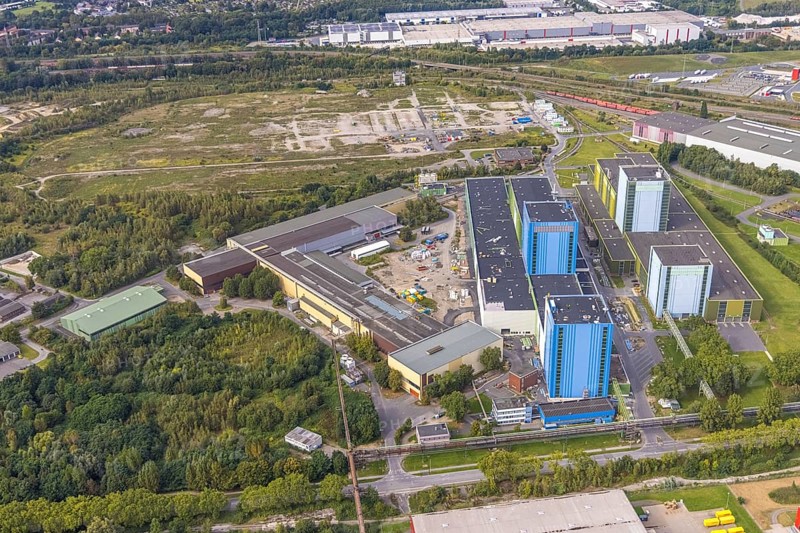 Aerial view, thyssenkrupp Steel Europe AG - FBA 10 on the site of the old Westfalenhütte in the Borsigplatz district of Dortmund, Ruhr area, North Rhine-Westphalia, Germany, DE, Dortmund, Europe, commercial enterprises, commercial area, commercial site, commercial use, industrial area, industrial building, industrial site, aerial photograph, aerial photography, aerial photography, overview, bird's-eye view, bird's-eye view, overview