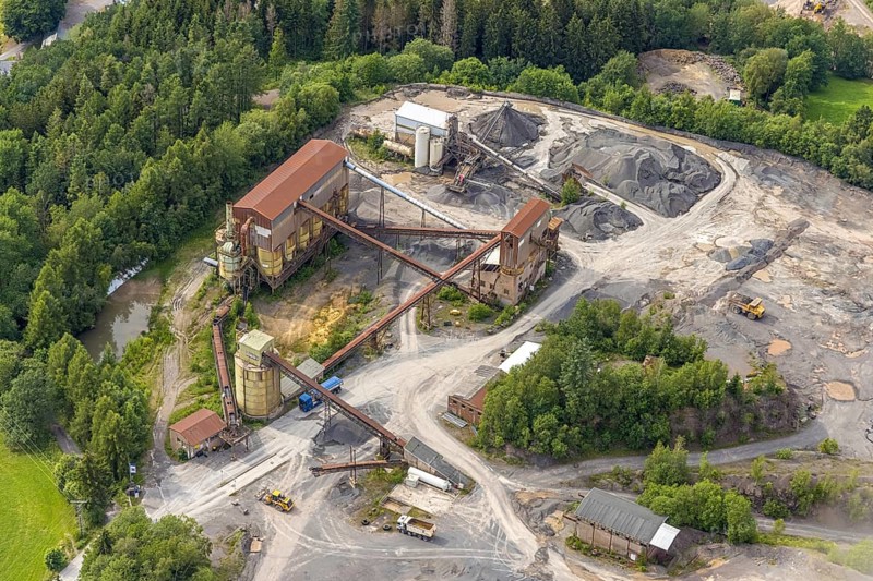 Aerial view, Basalt AG quarry in Scheda, Drolshagen, Sauerland, North Rhine-Westphalia, Germany, DE, Europe, aerial view, aerial photography, aerial photography, quarry, overview, bird's-eye view, overview