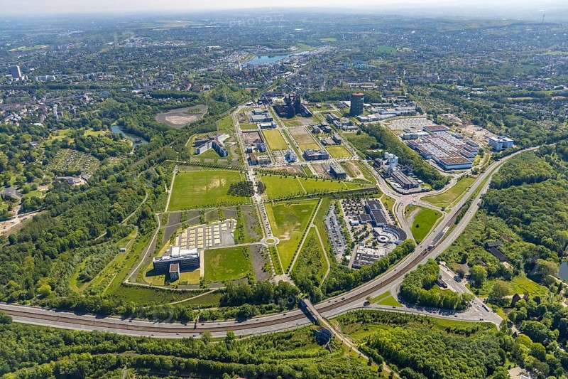 Aerial view, Phönix-West industrial estate and recreation area, Hörde, Dortmund, Ruhr area, North Rhine-Westphalia, Germany, DE, Europe, aerial view, aerial photography, aerial photography, overview, bird's-eye view, birds-eyes view, former blast furnace plant, overview