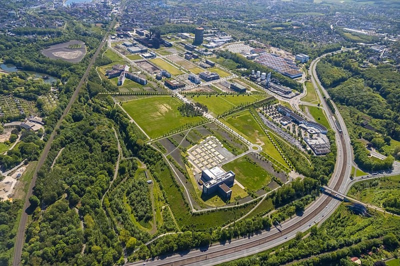 Aerial view, Phönix-West industrial estate and recreation area, Hörde, Dortmund, Ruhr area, North Rhine-Westphalia, Germany, DE, Europe, aerial view, aerial photography, aerial photography, overview, bird's-eye view, birds-eyes view, former blast furnace plant, overview