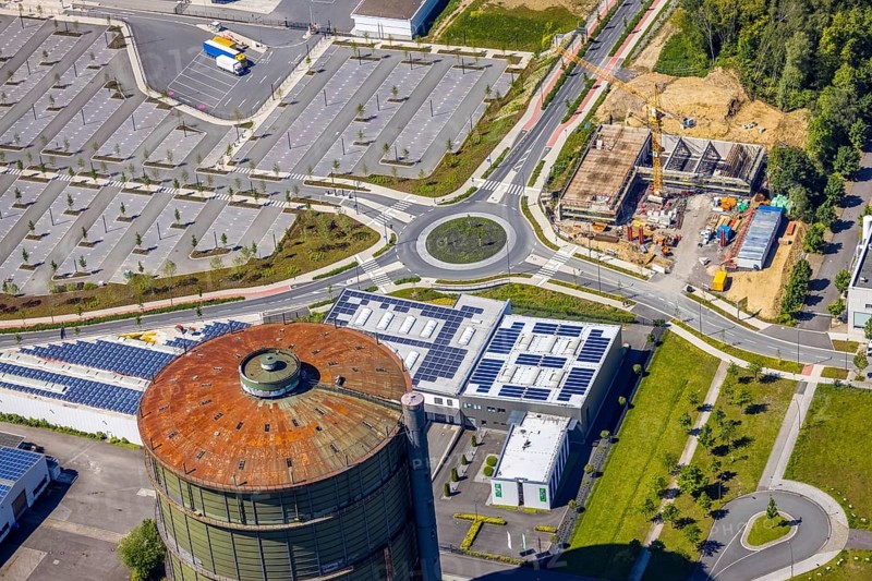 Aerial view, Phönix-West industrial estate and recreation area, Hörde, Dortmund, Ruhr area, North Rhine-Westphalia, Germany, DE, Europe, roundabout, aerial view, aerial photography, aerial photography, overview, bird's eye view, birds-eyes view, former blast furnace plant, overview