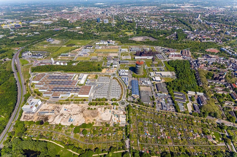 Aerial view, Phönix-West industrial estate and recreation area, Hörde, Dortmund, Ruhr area, North Rhine-Westphalia, Germany, DE, Europe, aerial view, aerial photography, aerial photography, overview, bird's-eye view, birds-eyes view, former blast furnace plant, overview