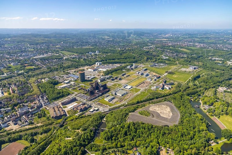 Aerial view, Phönix-West industrial estate and recreation area, Hörde, Dortmund, Ruhr area, North Rhine-Westphalia, Germany, DE, Europe, aerial view, aerial photography, aerial photography, overview, bird's-eye view, birds-eyes view, former blast furnace plant, overview