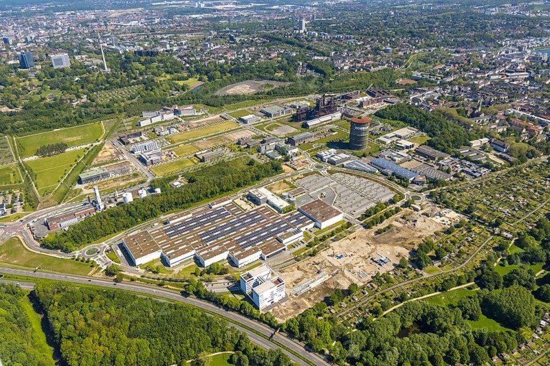 Aerial view, Phönix-West industrial estate and recreation area, Hörde, Dortmund, Ruhr area, North Rhine-Westphalia, Germany, DE, Europe, aerial view, aerial photography, aerial photography, overview, bird's-eye view, birds-eyes view, former blast furnace plant, overview