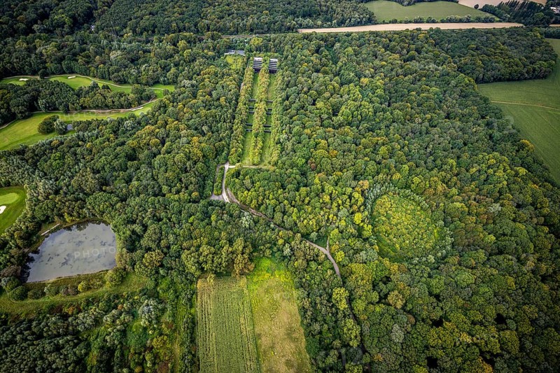 Aerial view, Former shooting range in the nature reserve Buschei Am Wirksfeld and Wulfscher Teich in the district Kurl in Dortmund, Ruhr area, North Rhine-Westphalia, Germany, DE, Dortmund, Europe, aerial view, aerial photography, aerial photography, NSG, shooting range, pond, overview, bird's eye view, forest area, birds-eyes view, former extinguishing water pond, overview