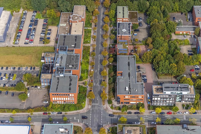 Aerial view of TZDO - TechnologieZentrumDortmund GmbH, Technische Universität Dortmund Campus Nord with company buildings at the intersection of Otto-cock-Straße and Hauert in the Eichlinghofen district of Dortmund, Ruhr area, North Rhine-Westphalia, Germany, AKG Arbeitsgemeinschaft Kammerleitstelle für Beitragsbemessungsgrundlagen GmbH, Education, educational institution, Campus North, DE, Dortmund, Europe, commercial enterprises, commercial area, commercial location, commercial use, Leopold Kostal GmbH, aerial view, aerial photograph, aerial photography, aerial photography, TU Dortmund, Dortmund University of Technology, overview, University of Dortmund, bird's-eye view, birds-eyes view, hspv Dortmund, overview
