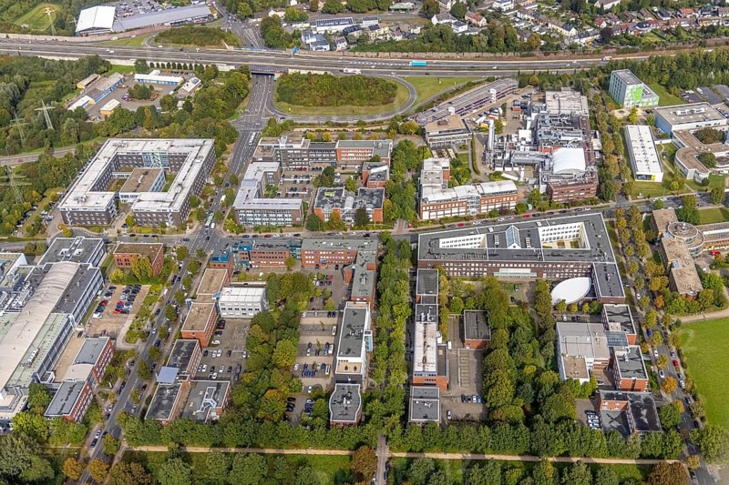 Aerial view of the TZDO - TechnologieZentrumDortmund GmbH, Technische Universität Dortmund Campus Nord with the TZDO building technology centre in the district Eichlinghofen in Dortmund, Ruhr area, North Rhine-Westphalia, Germany, education, educational institution, Campus Nord, DE, Dortmund, Emil-Figge-Straße, Europe, aerial view, aerial photograph, aerial photography, aerial photography, TU Dortmund, Technische Universität Dortmund, overview, University of Dortmund, bird's eye view, birds-eyes view, overview