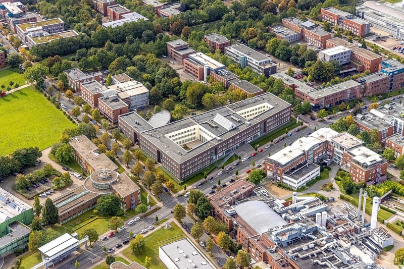 Aerial view of the TZDO - TechnologieZentrumDortmund GmbH, Technische Universität Dortmund Campus Nord with the TZDO building technology centre in the district Eichlinghofen in Dortmund, Ruhr area, North Rhine-Westphalia, Germany, education, educational institution, Campus Nord, DE, Dortmund, Emil-Figge-Straße, Europe, aerial view, aerial photograph, aerial photography, aerial photography, TU Dortmund, Technische Universität Dortmund, overview, University of Dortmund, bird's eye view, birds-eyes view, overview