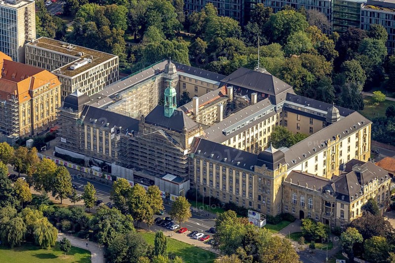 Aerial view, Düsseldorf district government with renovation work on the facade in the Pempelfort district of Düsseldorf, Rhineland, North Rhine-Westphalia, Germany, authority, DE, Düsseldorf, Europe, aerial view, aerial photography, aerial photography, regional council, overview, bird's-eye view, overview