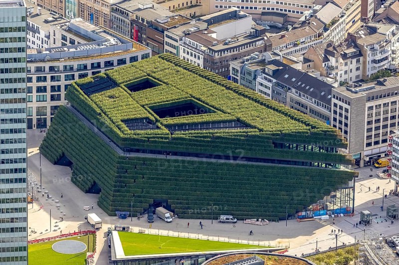 Aerial view, Kö Bogen II business centre with hornbeam growth at Gustav-Gründgens-Platz in Düsseldorf city centre, Rhineland, North Rhine-Westphalia, Germany, DE, Düsseldorf, Europe, commercial buildings, commercial enterprises, commercial space, commercial location, commercial use, aerial view, aerial photography, aerial photography, overview, bird's-eye view, overview