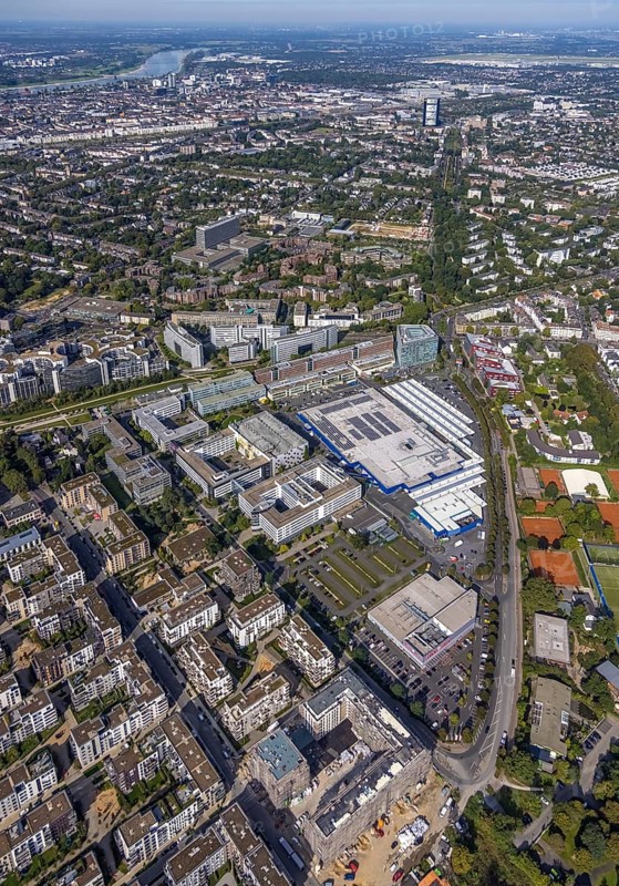 Aerial view of the future METRO campus in Düsseldorf Flingern at METROstraße 1, Flingern, Düsseldorf, Rhineland, North Rhine-Westphalia, Germany, DE, Europe, aerial photograph, birds-eyes view, aerial photography, aerial photography, overview, bird's eye view