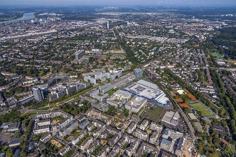 Aerial view of the future METRO campus in Düsseldorf Flingern at METROstraße 1, Flingern, Düsseldorf, Rhineland, North Rhine-Westphalia, Germany, DE, Europe, aerial photograph, birds-eyes view, aerial photography, aerial photography, overview, bird's eye view