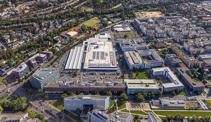 Aerial view of the future METRO campus in Düsseldorf Flingern at METROstraße 1, Flingern, Düsseldorf, Rhineland, North Rhine-Westphalia, Germany, DE, Europe, aerial photograph, birds-eyes view, aerial photography, aerial photography, overview, bird's eye view