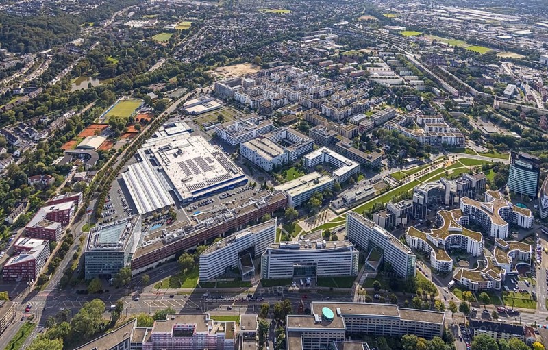 Aerial view of the future METRO campus in Düsseldorf Flingern at METROstraße 1, Flingern, Düsseldorf, Rhineland, North Rhine-Westphalia, Germany, DE, Europe, aerial photograph, birds-eyes view, aerial photography, aerial photography, overview, bird's eye view