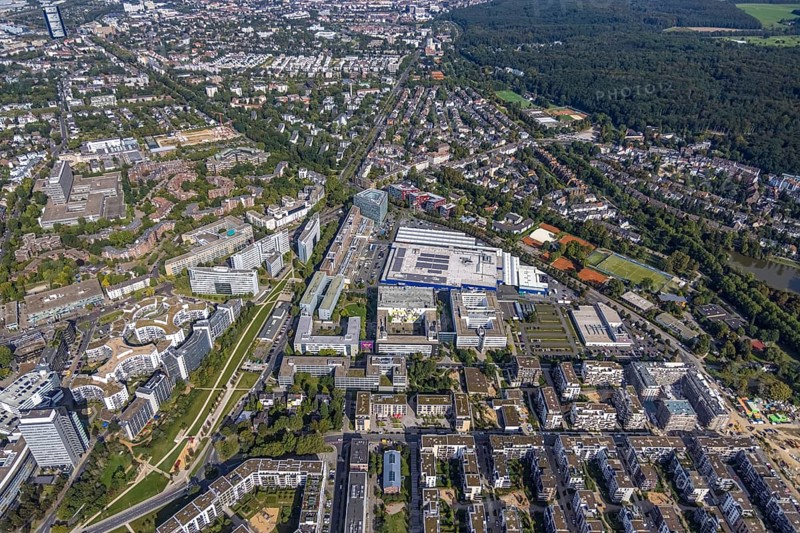 Aerial view of the future METRO campus in Düsseldorf Flingern at METROstraße 1, Flingern, Düsseldorf, Rhineland, North Rhine-Westphalia, Germany, DE, Europe, aerial photograph, birds-eyes view, aerial photography, aerial photography, overview, bird's eye view