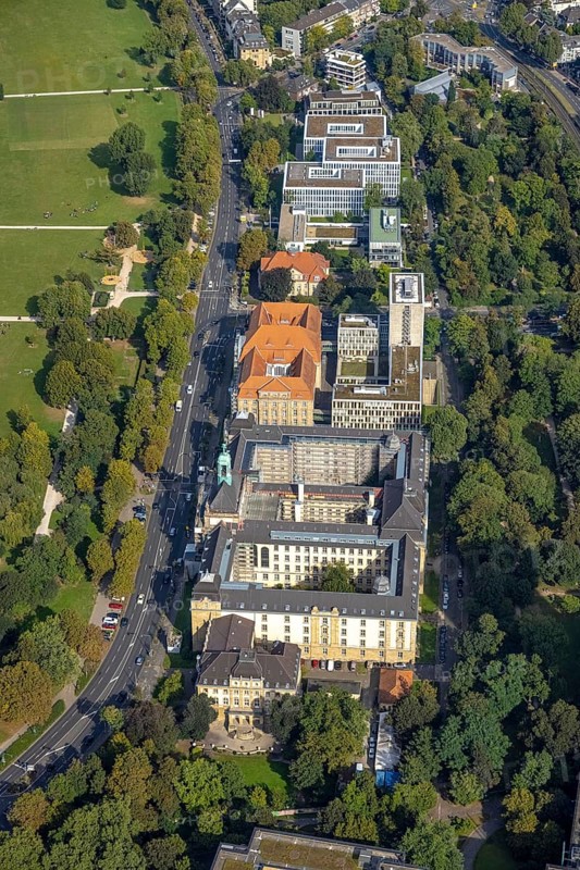 Aerial view, district government and higher regional court on Cecilienallee in the Pempelfort district of Düsseldorf, Rhineland, North Rhine-Westphalia, Germany, authority, DE, Düsseldorf, Europe, court, aerial photograph, aerial photography, aerial photography, overview, bird's-eye view, overview