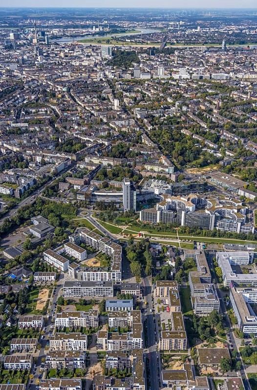 Aerial view of the future METRO campus in Düsseldorf Flingern at METROstraße 1, Flingern, Düsseldorf, Rhineland, North Rhine-Westphalia, Germany, DE, Europe, aerial photograph, birds-eyes view, aerial photography, aerial photography, overview, bird's eye view