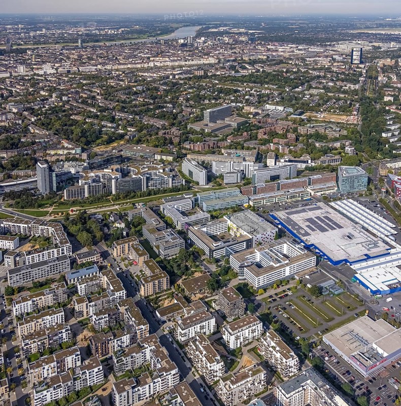 Aerial view of the future METRO campus in Düsseldorf Flingern at METROstraße 1, Flingern, Düsseldorf, Rhineland, North Rhine-Westphalia, Germany, DE, Europe, aerial photograph, birds-eyes view, aerial photography, aerial photography, overview, bird's eye view