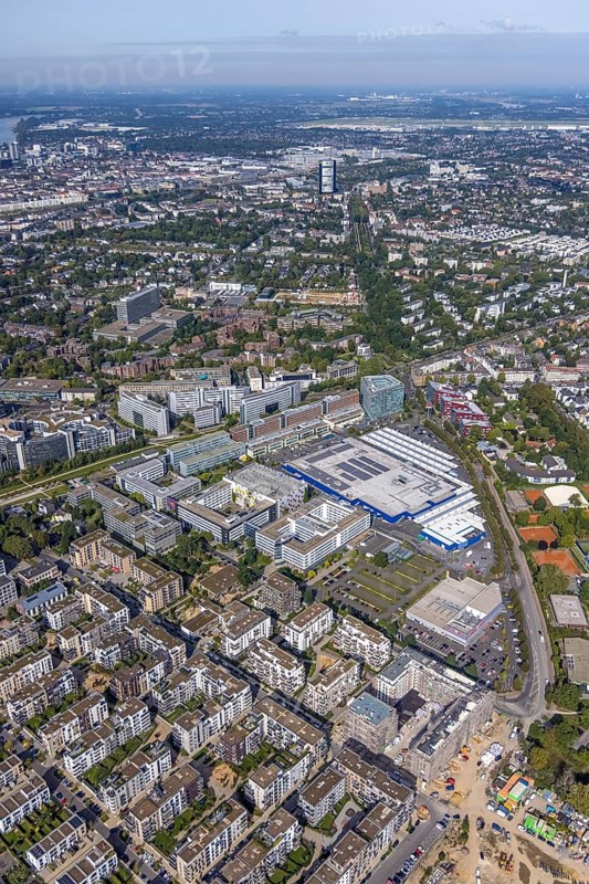 Aerial view of the future METRO campus in Düsseldorf Flingern at METROstraße 1, Flingern, Düsseldorf, Rhineland, North Rhine-Westphalia, Germany, DE, Europe, aerial photograph, birds-eyes view, aerial photography, aerial photography, overview, bird's eye view