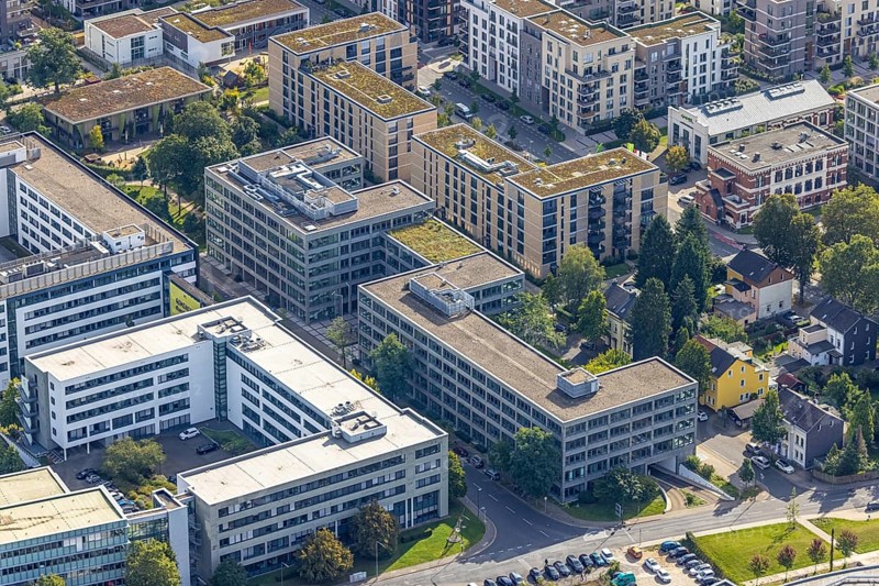 Aerial view of the future METRO campus in Düsseldorf Flingern at METROstraße 1, Flingern, Düsseldorf, Rhineland, North Rhine-Westphalia, Germany, DE, Europe, aerial photograph, birds-eyes view, aerial photography, aerial photography, overview, bird's eye view