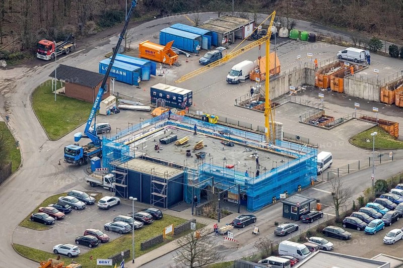 Aerial view, construction site recycling centre Donnerberg, Bottrop, Ruhr area, North Rhine-Westphalia, Germany, DE, Europe, aerial view, aerial photography, aerial photography, recycling centre, overview, bird's-eye view, overview