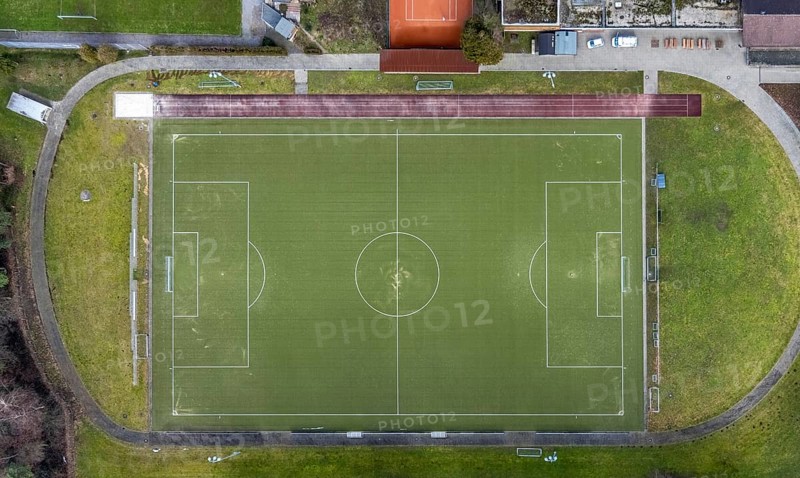 Aerial view, sports facility VfL Grafenwald, Sensenfeld, Bottrop-Kirchhellen, Ruhr area, North Rhine-Westphalia, Germany, DE, Europe, football pitch, football stadium, football club, aerial view, aerial photography, aerial photography, sports facilities, sports field, sports facility, stadium, overview, bird's-eye view, overview