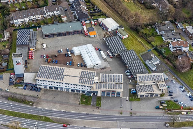 Aerial photo, Bottrop city fire brigade association, Bottrop, Ruhr area, North Rhine-Westphalia, Germany, fire fighters, fire protection, fire watch, DE, Europe, fire station, fire brigade, Hans-Sachs-Straße, aerial photo, aerial photography, aerial photography, rescue station, overview, bird's-eye view, bird's-eye view, overview