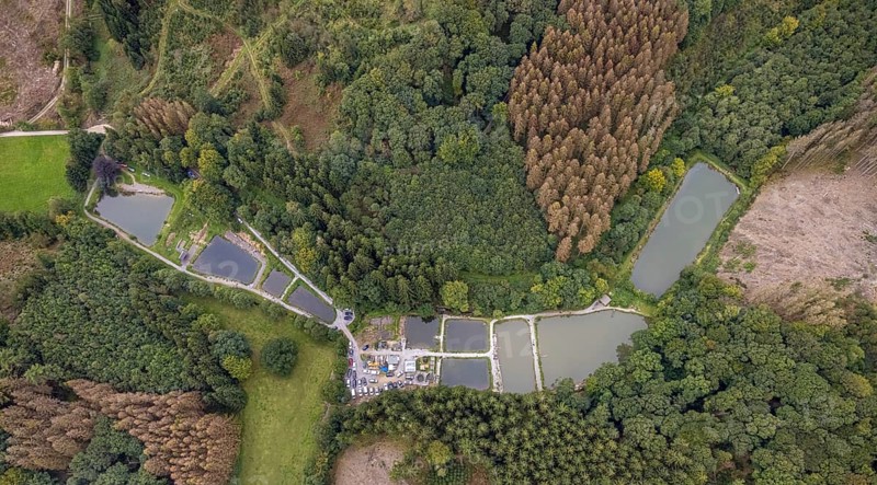 Aerial photo, fishing ponds Angelparadies Steinbachtal in Breckerfeld, Sauerland, North Rhine-Westphalia, Germany, fishing, Breckerfeld, DE, Europe, fishing, aerial photography, aerial photography, aerial view, bird's-eye view, overview