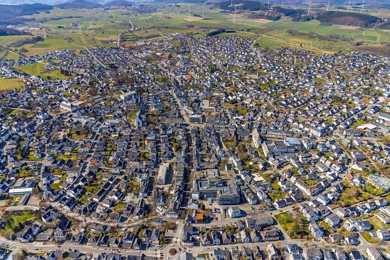 Aerial view, city centre view, Brilon, Sauerland, North Rhine-Westphalia, Germany, City, DE, Europe, city centre, aerial view, aerial photography, aerial photography, townscape, city area, city centre, overview, bird's eye view, birds-eyes view, overview