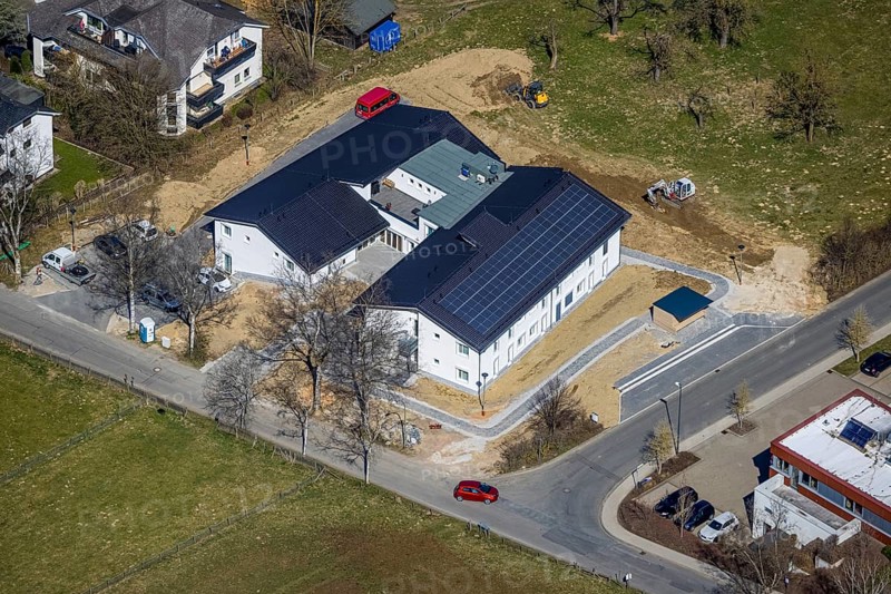 Aerial view, construction site, new Caritas residential home Dechant-Ernst-Haus, Am Hellenteich, Brilon, Sauerland, North Rhine-Westphalia, Germany, construction work, construction area, construction site, construction project, construction site, DE, Europe, aerial view, aerial photography, aerial photography, people with disabilities, new building, social institution, overview, bird's eye view, birds-eyes view, overview