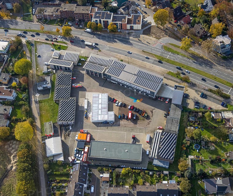 Aerial photo, Bottrop fire brigade in the north-east district of Bottrop, Ruhr area, North Rhine-Westphalia, Germany, Bottrop, fire fighters, fire protection, fire station, DE, Europe, fire station, fire brigade, aerial photograph, aerial photography, aerial photography, rescue station, overview, bird's-eye view, bird's-eye view, overview