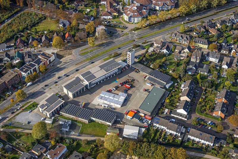 Aerial photo, Bottrop fire brigade in the north-east district of Bottrop, Ruhr area, North Rhine-Westphalia, Germany, Bottrop, fire fighters, fire protection, fire station, DE, Europe, fire station, fire brigade, aerial photograph, aerial photography, aerial photography, rescue station, overview, bird's-eye view, bird's-eye view, overview