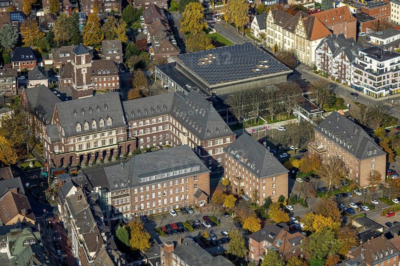 Aerial view, town hall and Saalbau event location in the Altstadt district of Bottrop, Ruhr area, North Rhine-Westphalia, Germany, authority, Bottrop, DE, Europe, culture, art, aerial photography, aerial photography, town hall, overview, venue, event location, bird's eye view, birds-eyes view, cultural use, overview