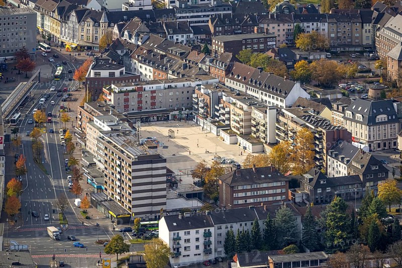 Aerial view, trapeze courtyard reconstruction in the district Altstadt in Bottrop, Ruhr area, North Rhine-Westphalia, Germany, construction work, construction area, construction site, construction project, construction site, Bottrop, DE, Europe, aerial view, aerial photography, aerial photography, trapeze courtyard, overview, bird's eye view, birds-eyes view, overview