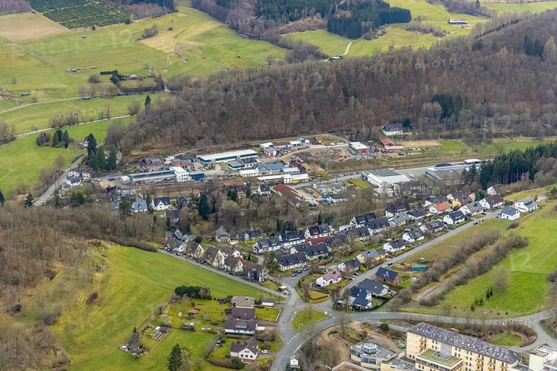 Aerial view, Kunster Weg railway station, Lindenstraße, Bad Laasphe, Siegerland, North Rhine-Westphalia, Germany, railway station, DE, Deutsche Bahn AG, Europe, aerial view, aerial photography, aerial photography, overview, bird's-eye view, overview