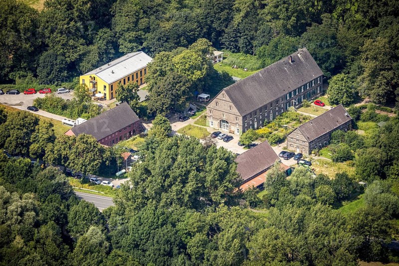 Aerial photograph, Biological Station Kreis Unna Dortmund with guest house in the Heil district, Bergkamen, Ruhr area, North Rhine-Westphalia, Germany, DE, Europe, landscape ecology, aerial photograph, aerial photography, aerial photography, nature conservation, overview, environmental facility, bird's-eye view, overview
