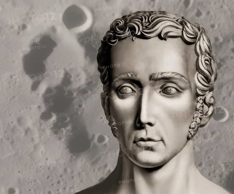 Portrait of Joseph Ritter von Fraunhofer with Crater Fraunhofer, 1787 – 1826, German physicist and optical lens manufacturer, digitally edited