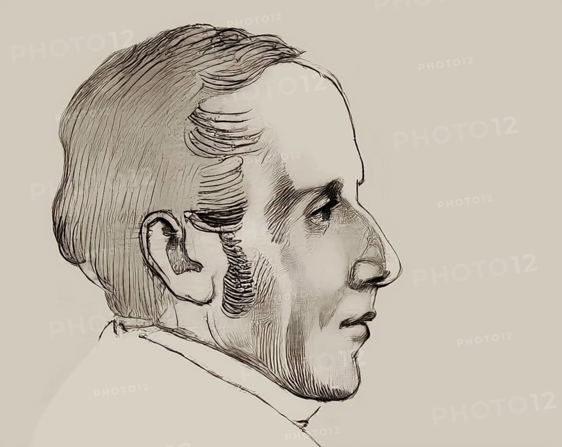 Portrait of Joseph Ritter von Fraunhofer, 1787 – 1826, German physicist and optical lens manufacturer, digitally edited, sketch by Carl Christian Vogel, 1825