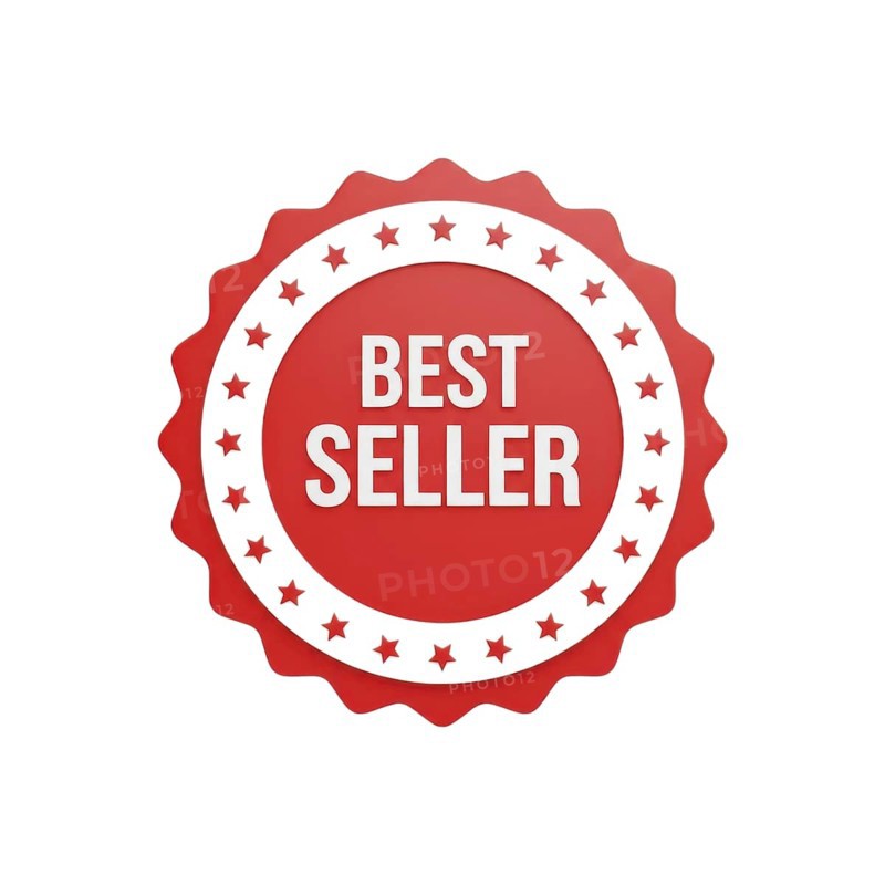 A red and white best seller badge, perfect for highlighting top products or promotions, isolated on a clean white backdrop, AI generated