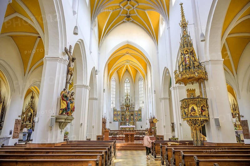 Interior view of St Jodok's Church, Landshut, Bavaria, Germany