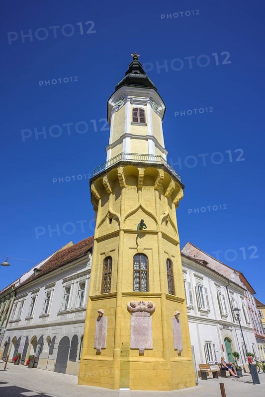 Town hall tower on the main square, Bad Radkersburg, Styria, Austria