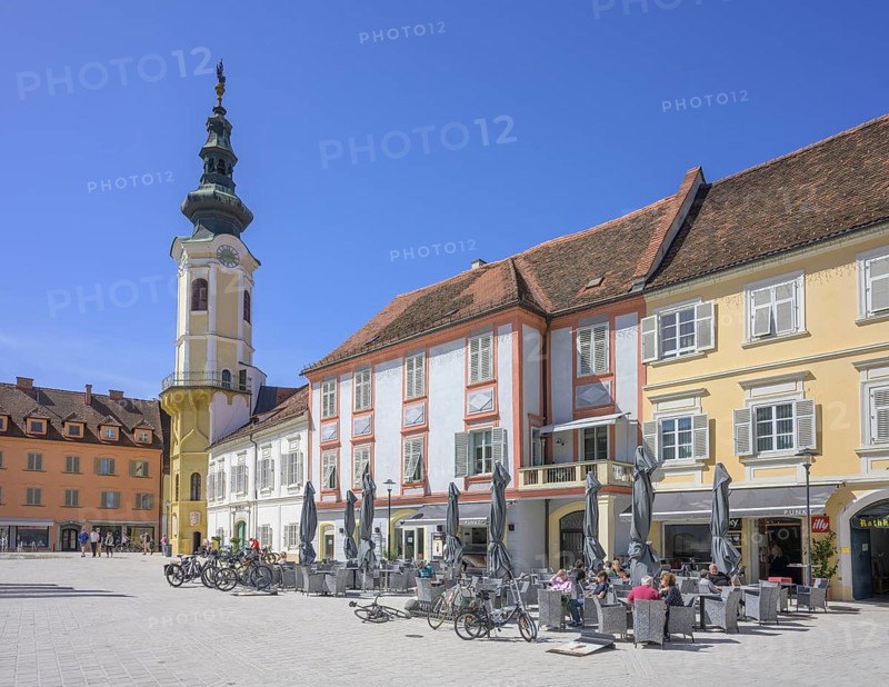 Main square with town hall tower, Bad Radkersburg, Styria, Austria