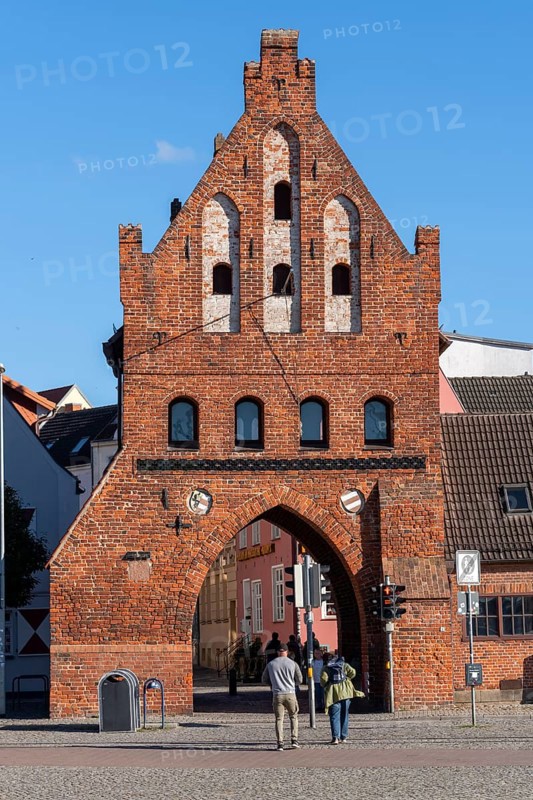 Historic city gate at the old harbour of Wismar Germany