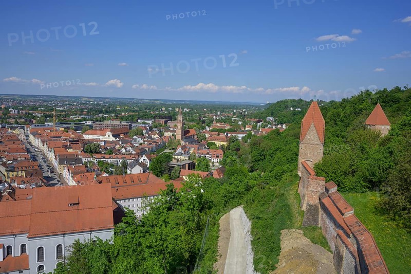 View from Trausnitz Castle to the old town, Landshut, Bavaria, Germany