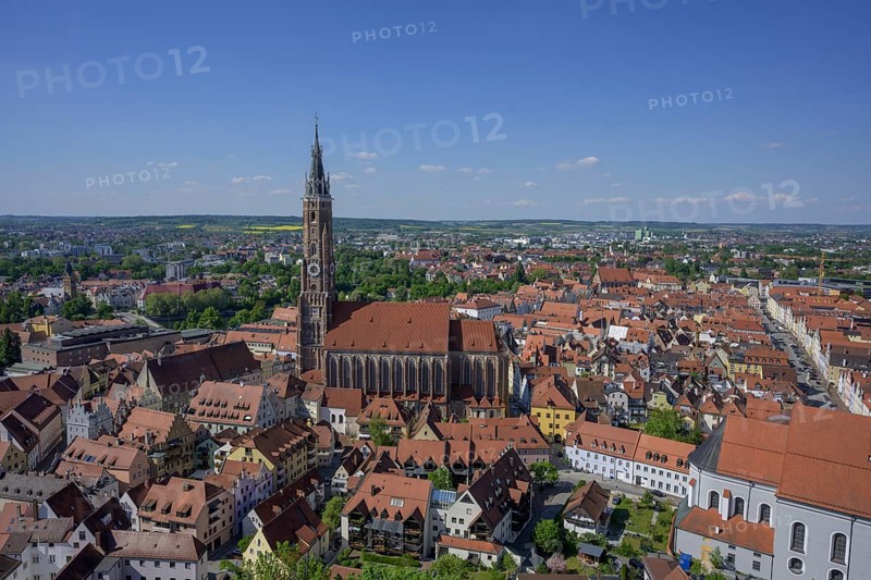 View from Trausnitz Castle to the old town with St Martin's Church, Landshut, Bavaria, Germany
