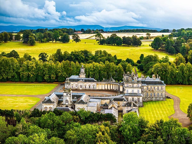 Hopetoun House from a drone, South Queensferry, Edinburgh, Scotland, United Kingdom